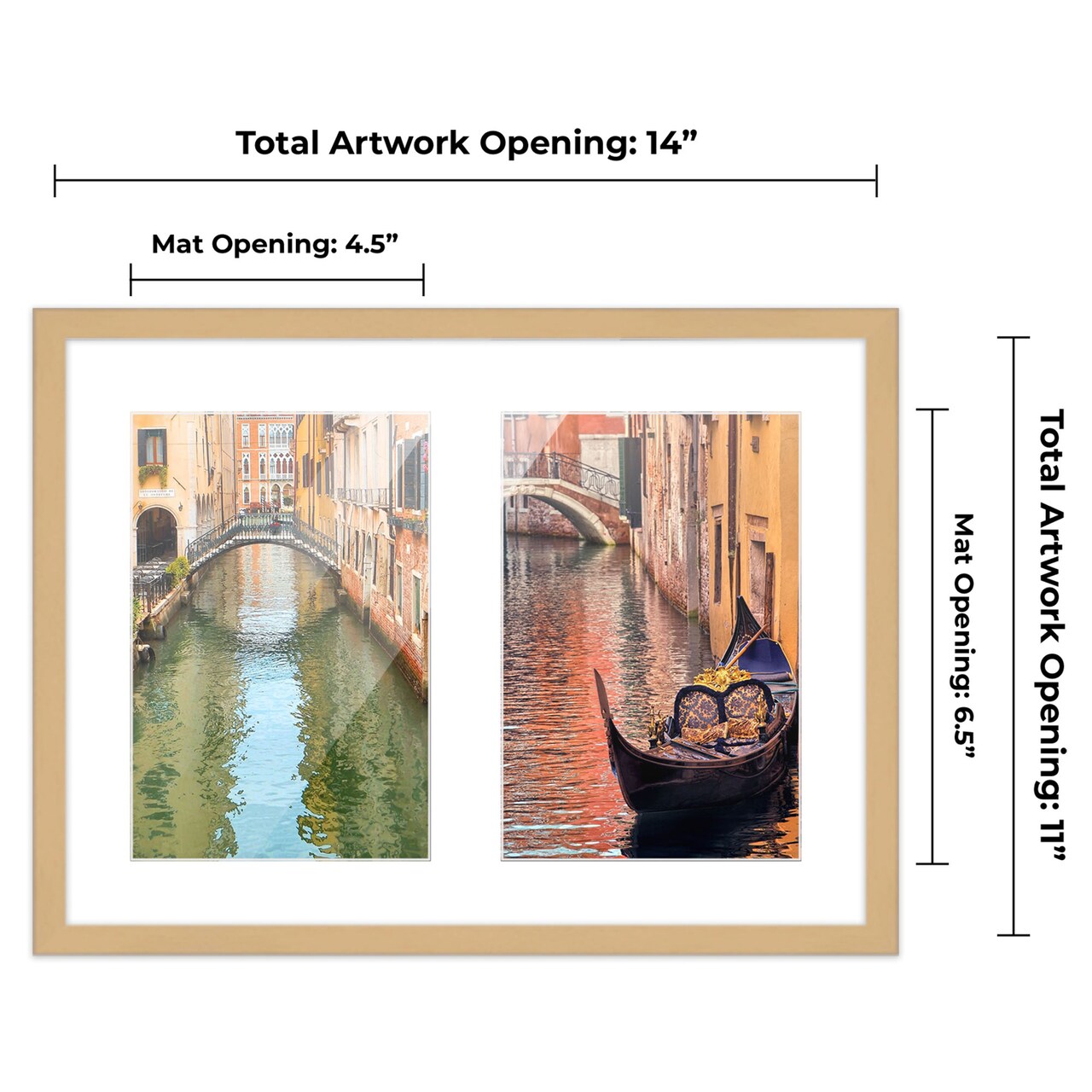 Natural Finish Collage Frame - White Mat, 20 Frame Sizes to Choose From, UV Acrylic, Wall Hanging Hardware, Vertical or Horizontal Display